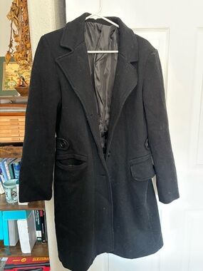 Classic Black Wool-Blend Women's Overcoat